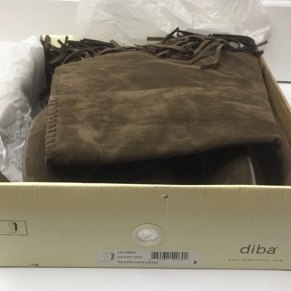 DIBA Taupe Midrise Heart Tee Fringe Tall Boots Size 9